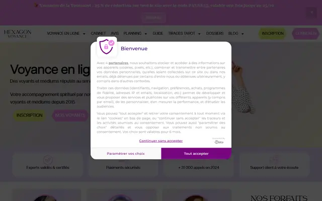 Capture de l’accueil de Voyance en ligne. Rien n’y a été recadré ni surligné.