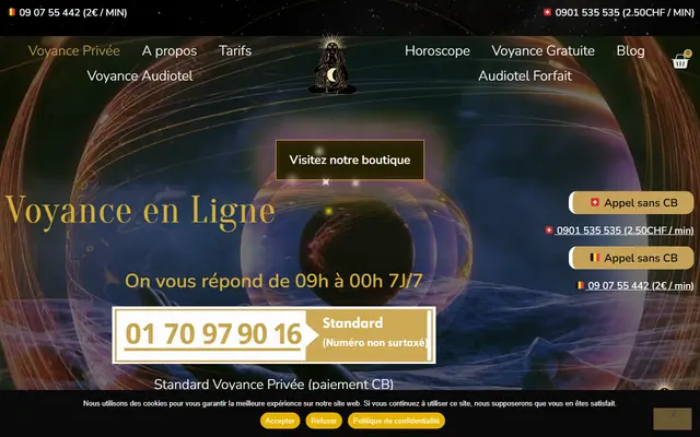 Capture de l’accueil de Voyanceenlignes. Rien n’y a été recadré ni surligné.